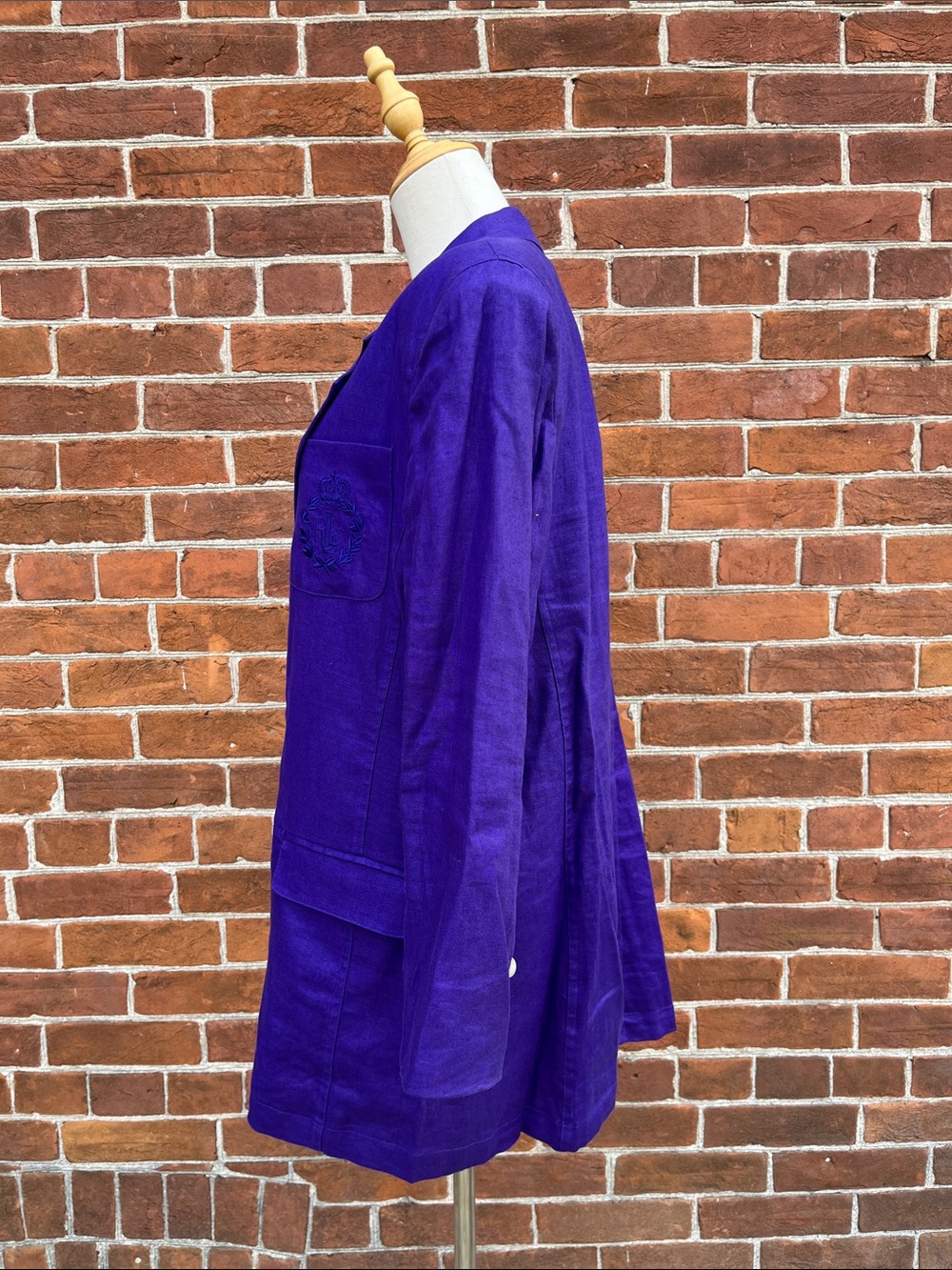 Lauren Ralph Lauren Bright Purple Linen Logo Crest Blazer - Picture 3 of 6